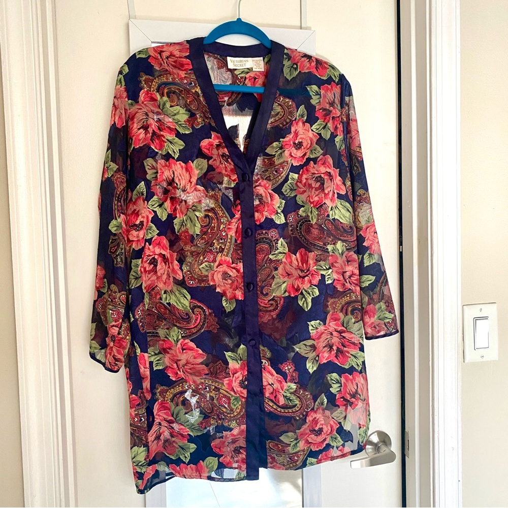 Victoria’s Secret Vintage Gold Label Button Down Floral Semi-Sheer Gown/Robe